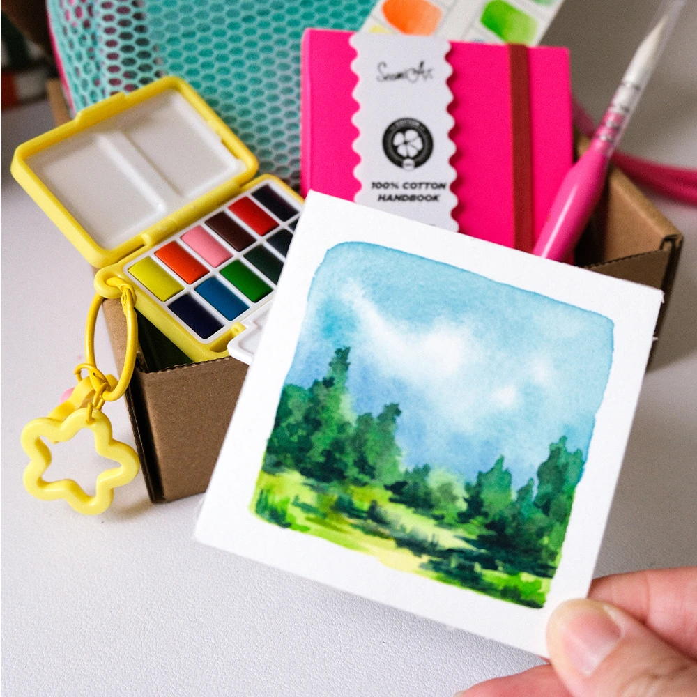 SeamiArt 12color Portable Travel Solid Watercolor SS25 Drawing Gift set with Storage Bag Painting Brush Palette Box Art Suppies