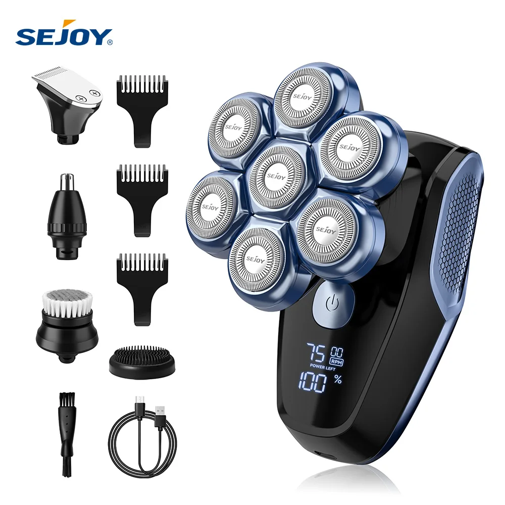 Sejoy Men 7D Floating Men Electric Shaver Beard Hair Trimmer Wet Dry Electric Razor Rechargeable Bald Head Shaving Machine