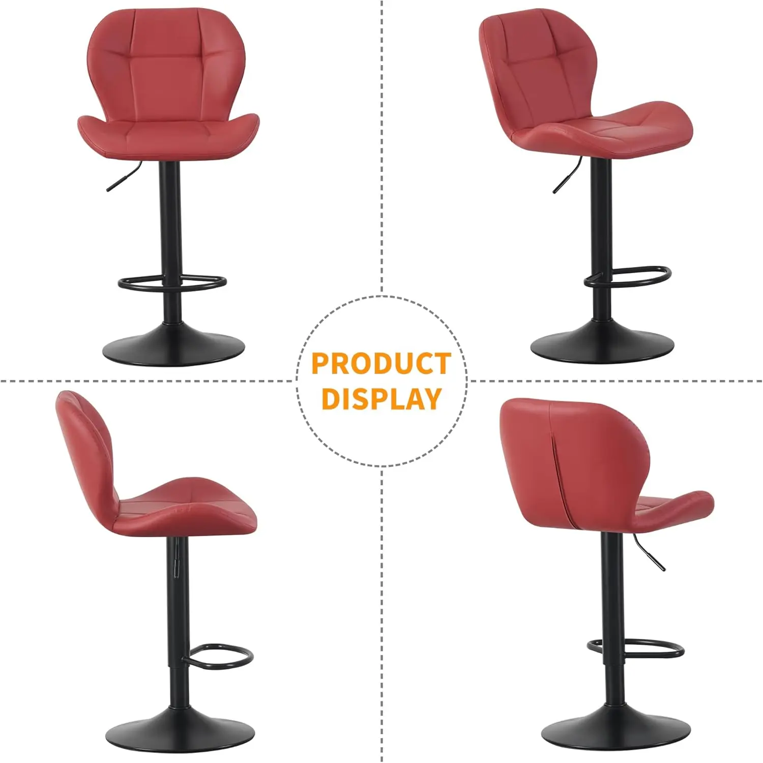 Set of 2 Bar Stools, Height Adjustable Swivel Barstools, Counter Stools with Backrest, Faux Leather Seat, Footrest Metal Base