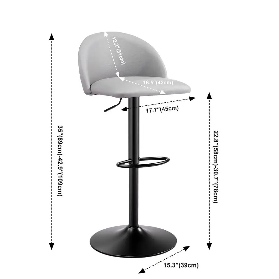 Set of 2 Counter Height Bar Stool for Dining Kitchen Island Chair with Footrest Grey