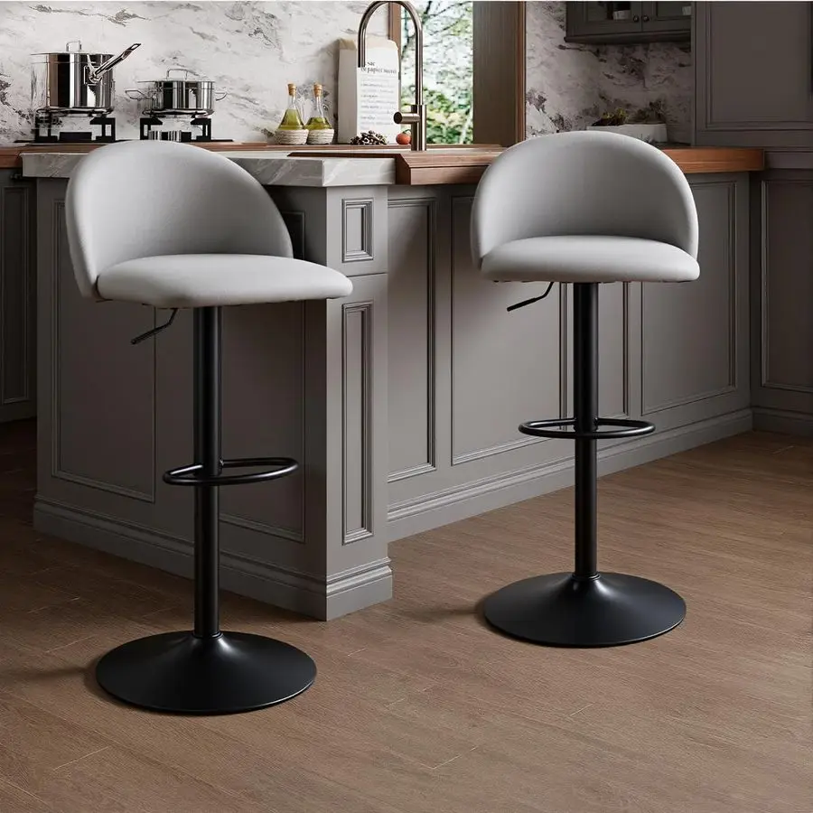 Set of 2 Counter Height Bar Stool for Dining Kitchen Island Chair with Footrest Grey