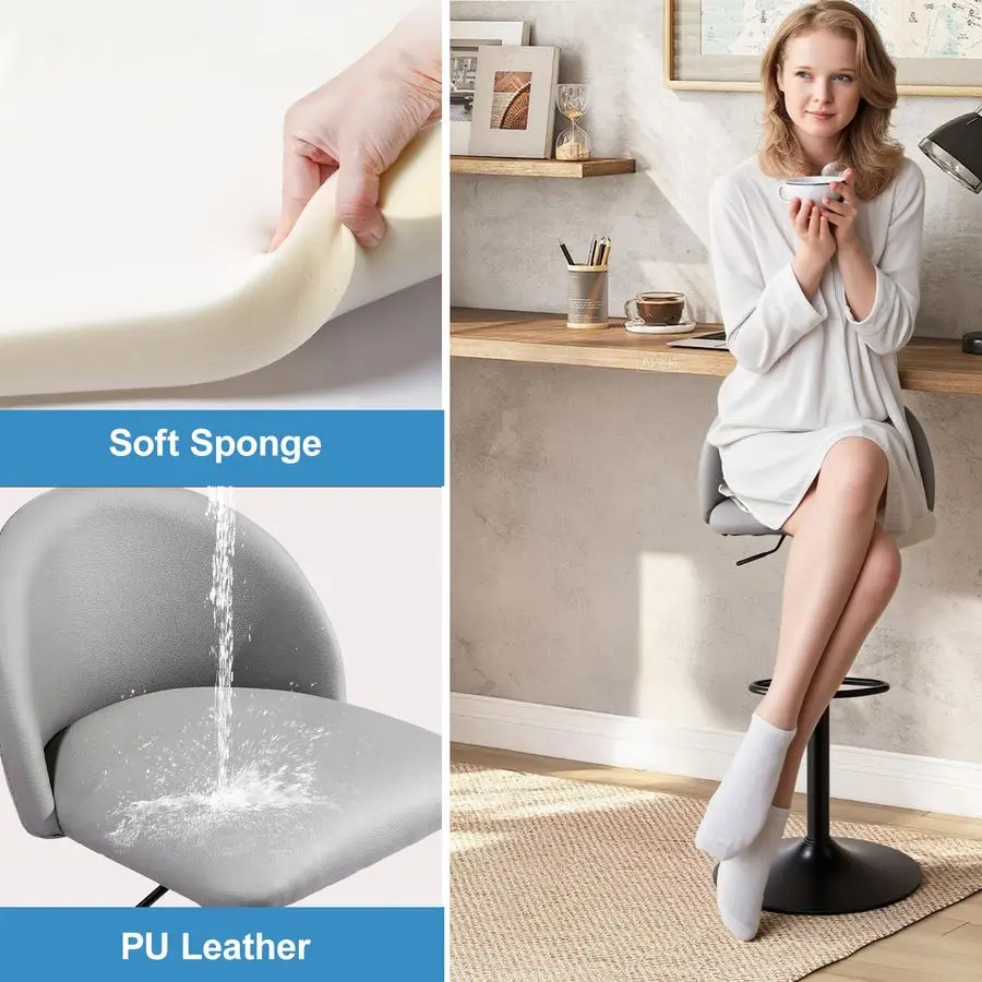 Set of 2 Counter Height Bar Stool for Dining Kitchen Island Chair with Footrest Grey