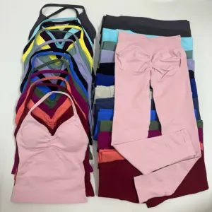 Set of 2 pieces of women's yoga mesh, sleeveless tops with open back, high-waisted gym suit, fitness clothing, yoga set