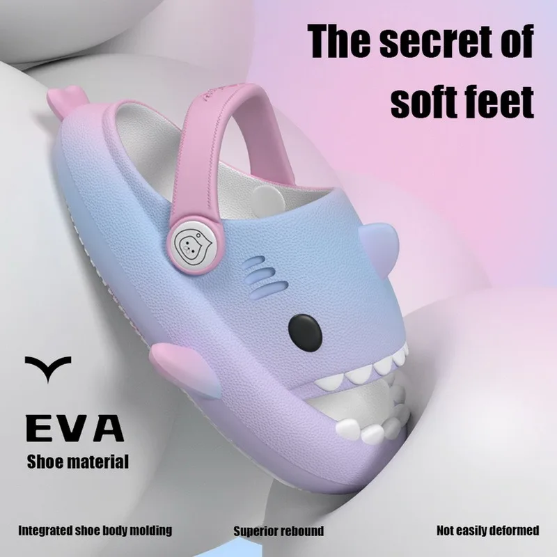 Shevalues Colorful Children's Shark Slippers Fashion Baby Cartoon Slippers Girls Boys Home Non-slip Sandals Outdoor Beach Slides