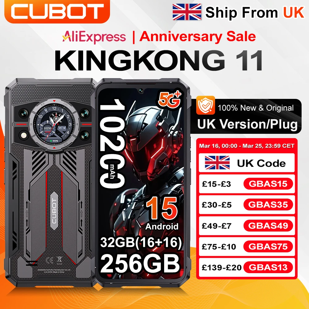 [Ship From UK] Cubot KingKong 11 Rugged Smartphone 5G 10200mAh 32GB(16+16) 256GB 108MP 6.72'' Mobile Phone Android 15 Cellphones