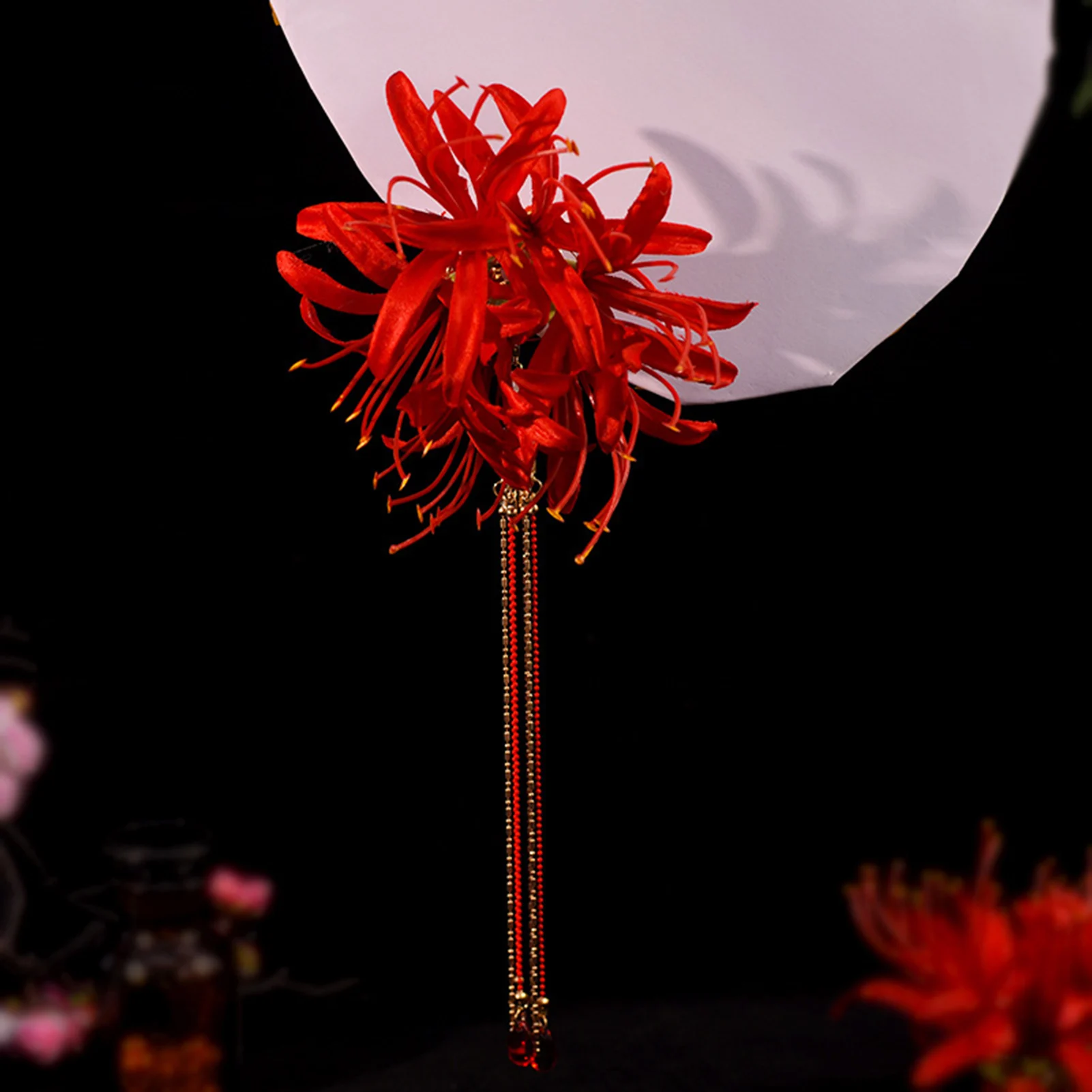 Simulated Flower Hairpin Fine Workmanship Red Lily Tassel Hairpin for Thick Curly Hair Styling Decorative