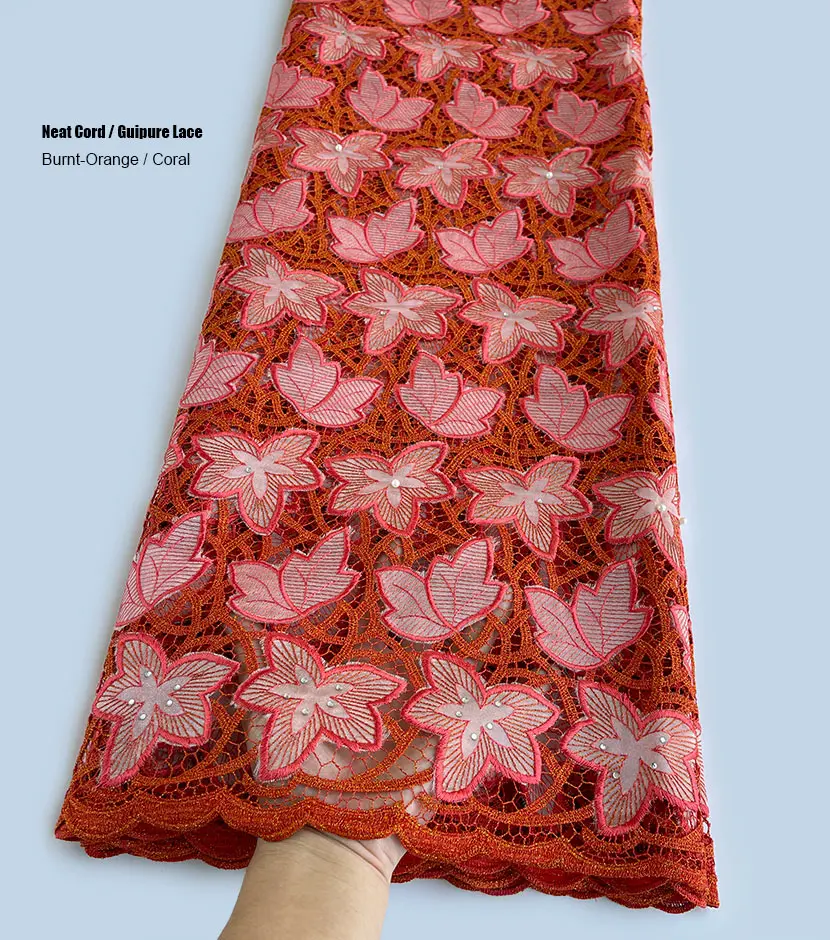 Skin Friendly Guipure Lace 5 Yards Latest 2026 African Embroidered Cord Fabric Cupion Garment Perfect For Casual Occasional Wear