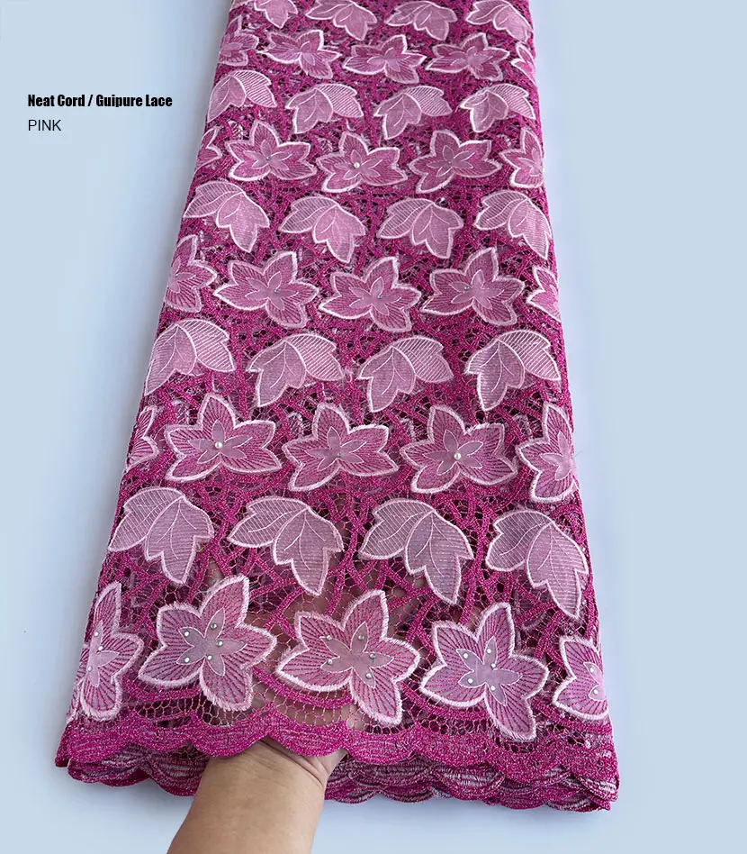 Skin Friendly Guipure Lace 5 Yards Latest 2026 African Embroidered Cord Fabric Cupion Garment Perfect For Casual Occasional Wear