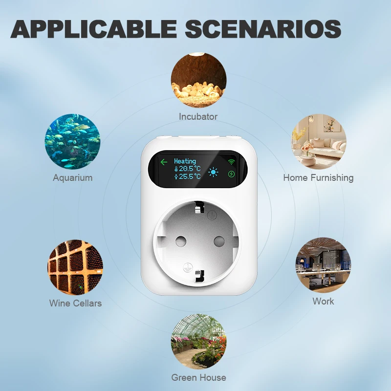 Smart WIFI Outlet Thermostat 16A Plug Boiler Heating Fan Cooling Tuya Temperature Controller with Alexa Google Home 3M Sensor