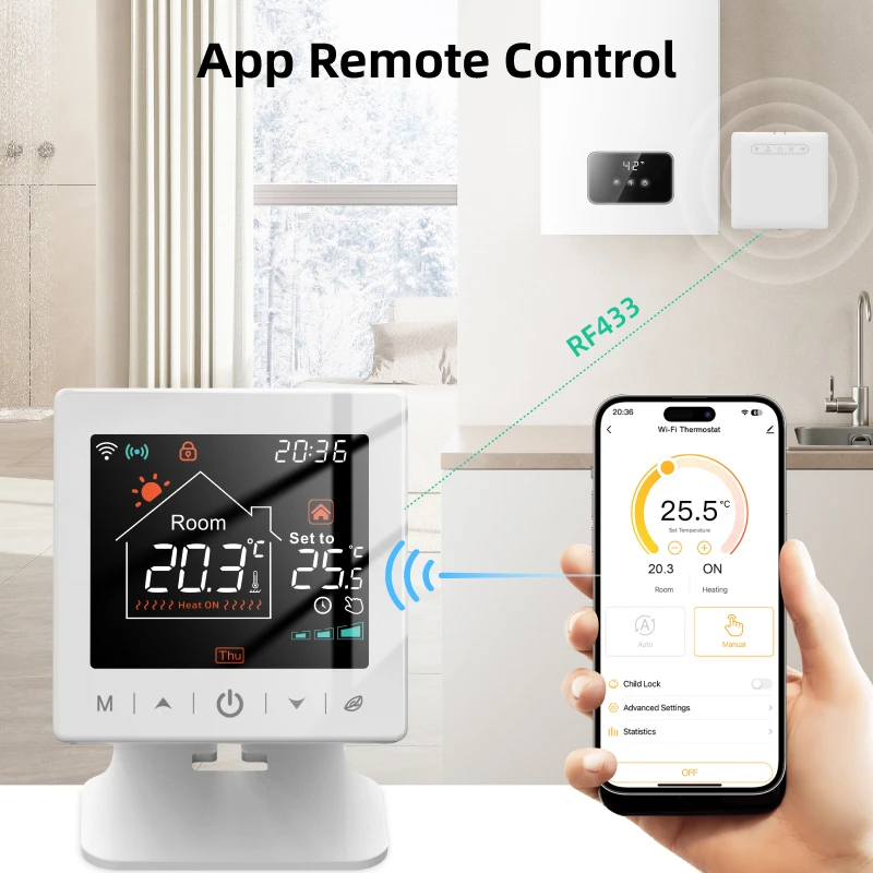 Smart home Wifi thermostat tuya RF wireless gas boiler heating programmable room temperature remote controller with alexa google