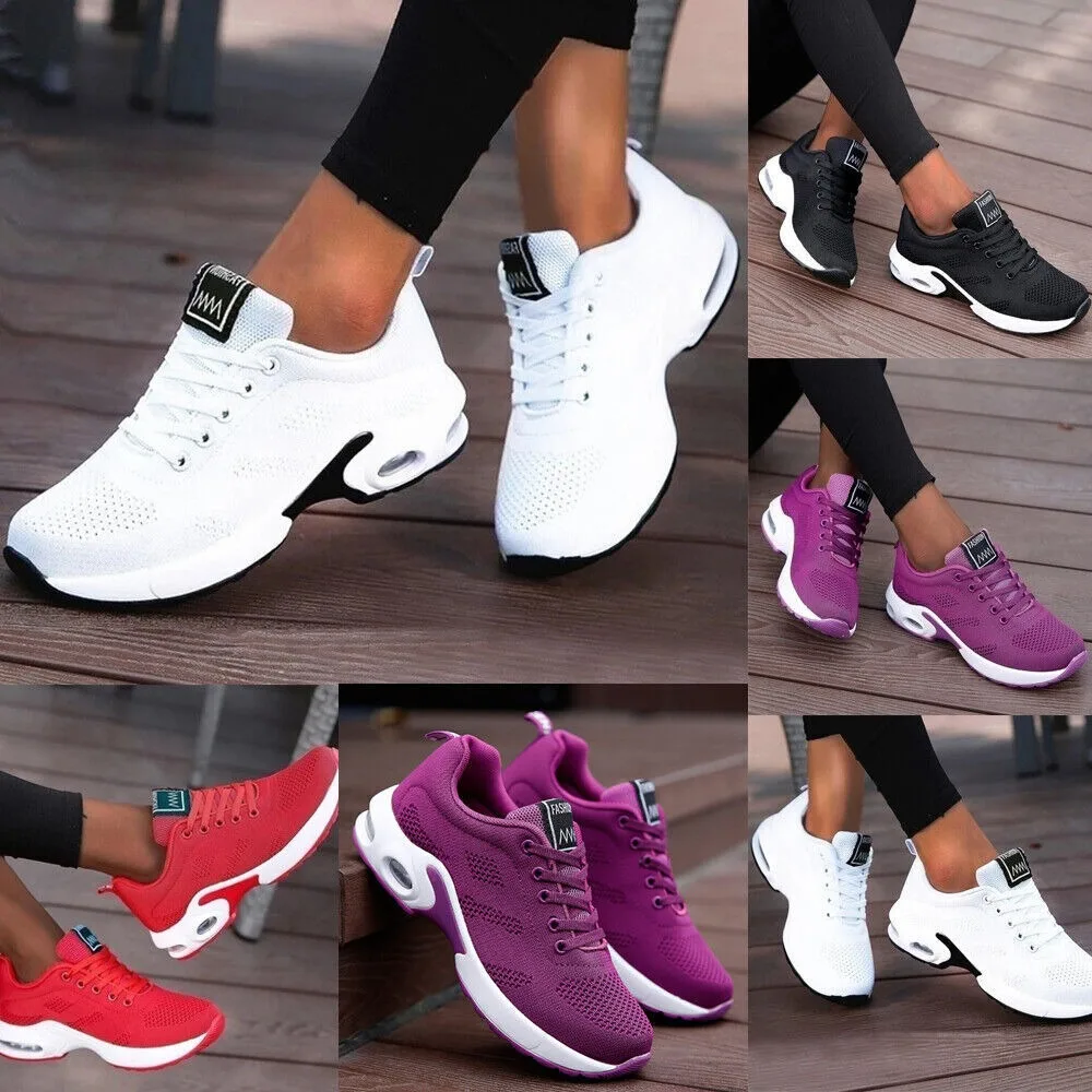 [Sneakers] Women'S Lace-Up Flat Trainers for Running, Comfortable for Fitness And Gym Activities, Available in Various Sizes