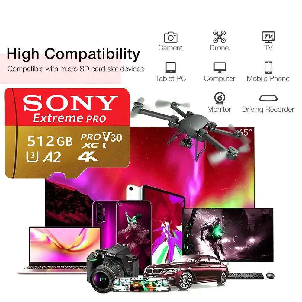 Sony 1TB 512GB Micro TF SD Card High Speed Transfer Ultra SD Memory Card A2 TF Flash Cards for Phone Camera 256GB 128GB 64GB
