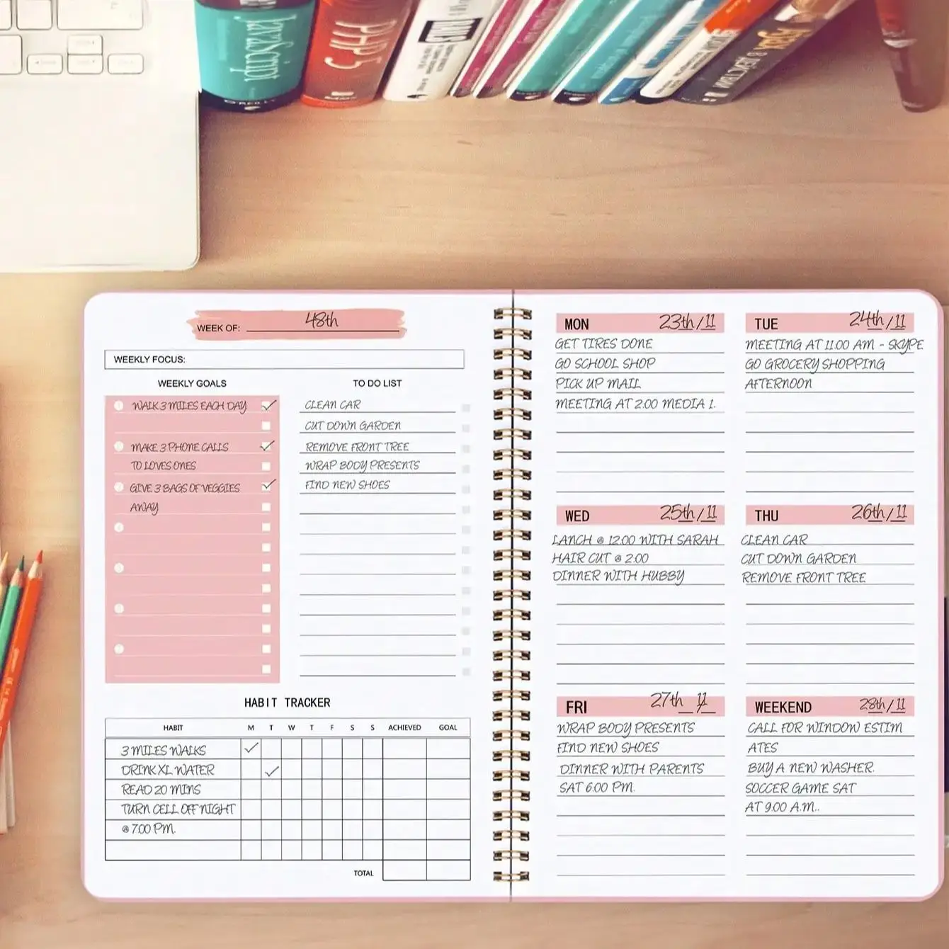 Spiral Undated A5 Weekly Notebook Planner Agenda, Ntationery Office School Supplies, Record Daily Plan to Achieve