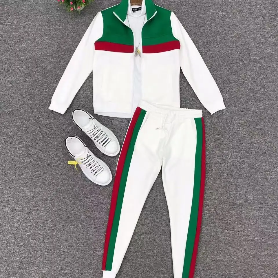 Spring Autumn 2025 New Men's Sportswear Casual Jacket Set Couple Style Color-striped Striped Long Pants Two-piece Set