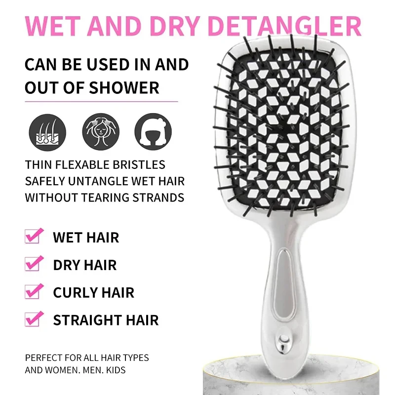 Square Shape Mesh Comb for Hair Fluffy Detangling Scalp Massage Hairbrush Wide Teeth Hollow Brush Salon Barber Gold-plated Comb