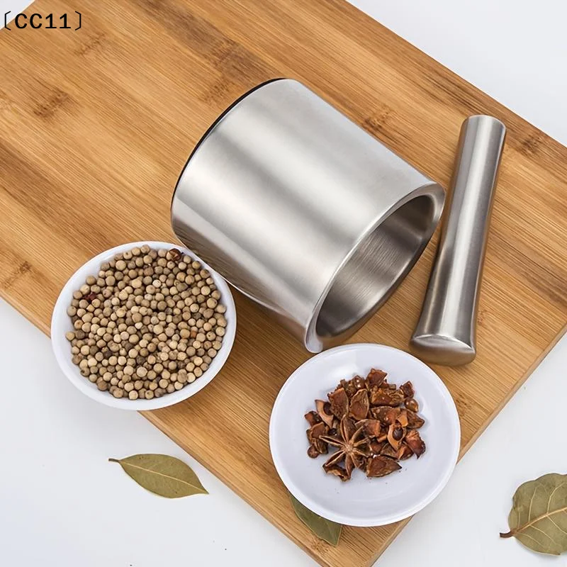 Stainless Steel Household Mashing Jar Anti-Slip Thick Grinding Bowl Rust Proof Mortar Pestle Set For Lemon Spices Herbs〔CC11〕