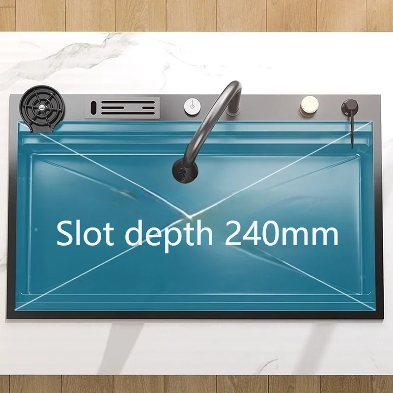 Stainless Steel Waterfall Kitchen Sink Extra Large Single Slot Multifunctional Dishwashing Sinks Undermount Basin Cup washer