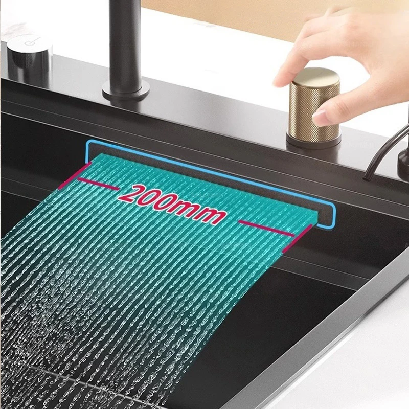 Stainless Steel Waterfall Kitchen Sink Extra Large Single Slot Multifunctional Dishwashing Sinks Undermount Basin Cup washer