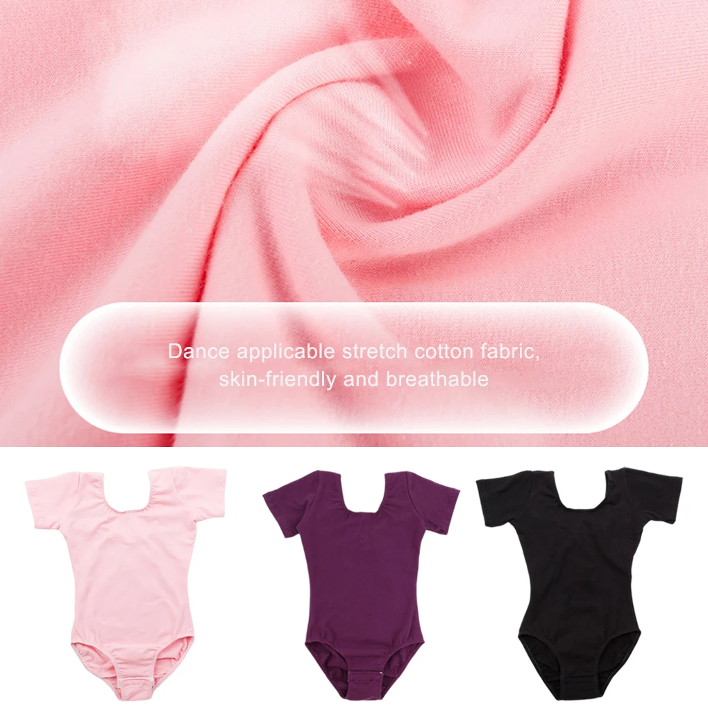 Stretchy Ballet Dance Outfit Short Sleeve Jumpsuit Dancewear Leotard Pink