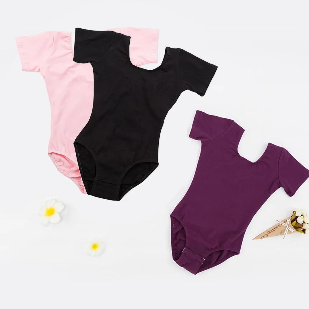 Stretchy Ballet Dance Outfit Short Sleeve Jumpsuit Dancewear Leotard Pink