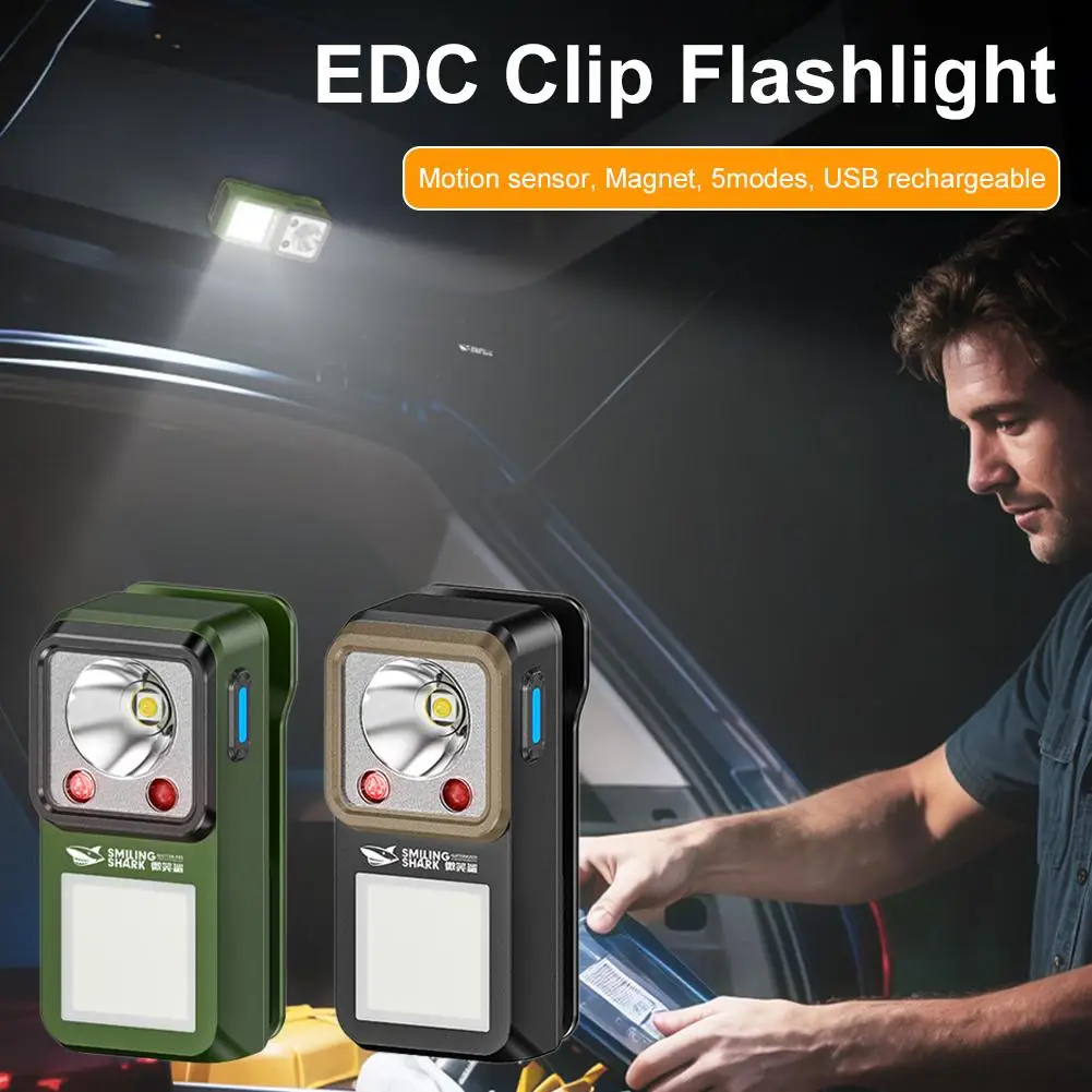 Strong Magnetic EDC Clip Flashlight Multifunction Adjustable LED Flashlight Outdoors Mini Work Light Rechargeable Camping Lamp