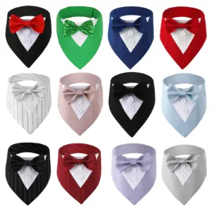 Sucado Handsome Wedding Pet Dog Bandana, Elegant Tuxedo Suit Scarf with Bowtie, Luxury Formal Engagement Birthday Party Gifts