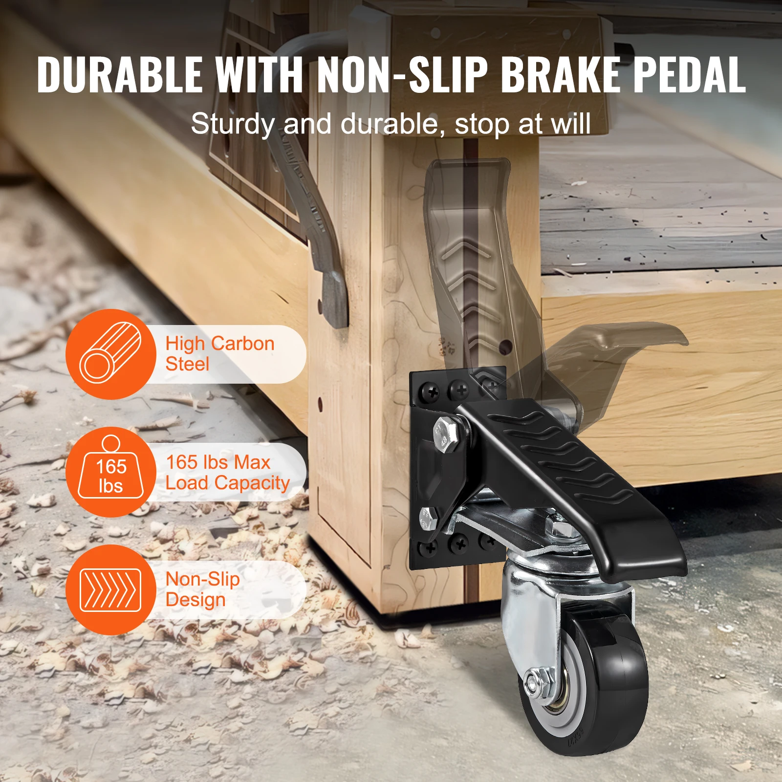 SucceBuy 165 lbs 2.5" Set of 4 Workbench Caster Wheels Side Mounted Retractable Stepdown Wheel 360° Swivel for Tables Equipment