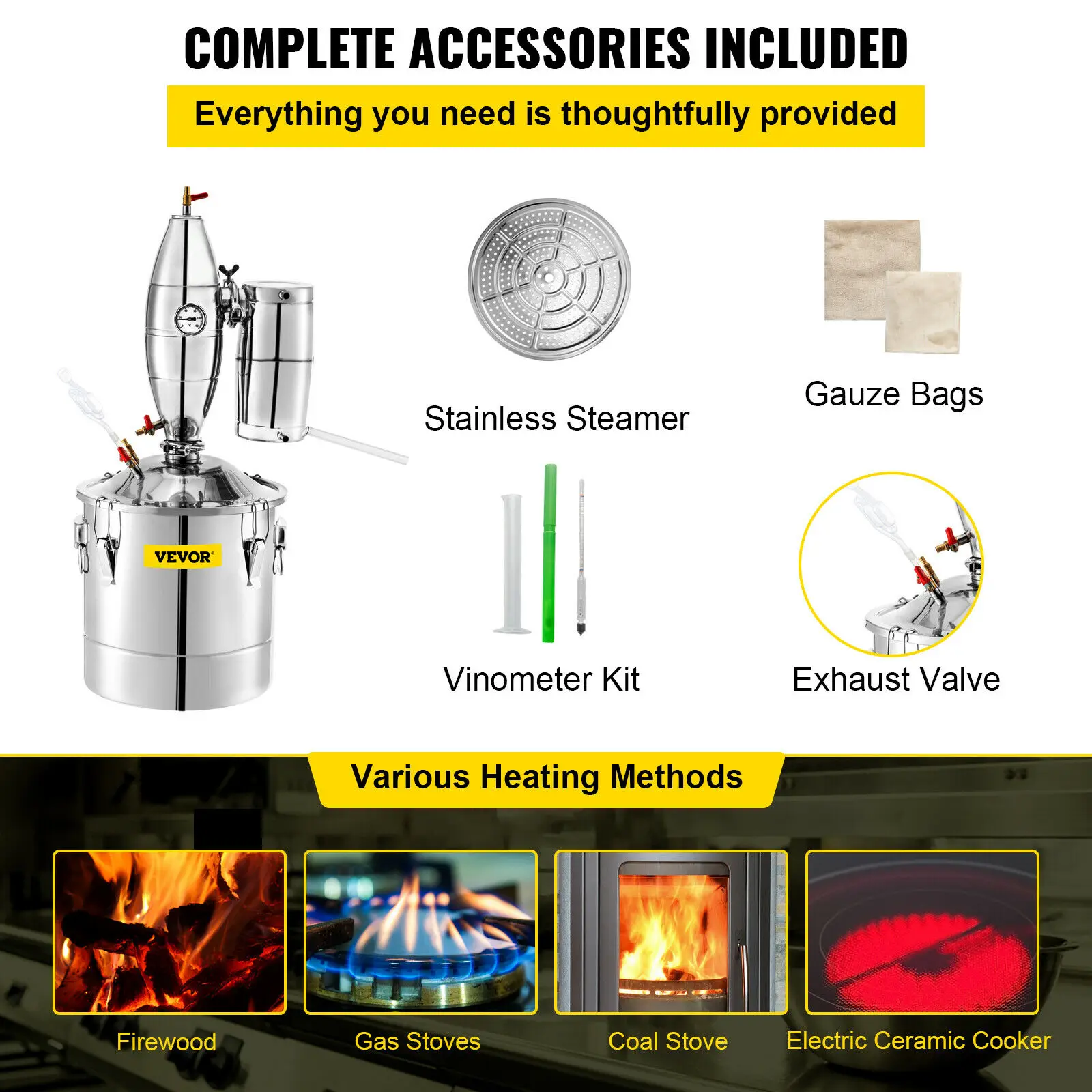 SucceBuy 20L-70L Alcohol Distiller Machine Beer Brewing Equipment DIY Wine Moonshine Apparatus Dispenser Kit Home Appliance
