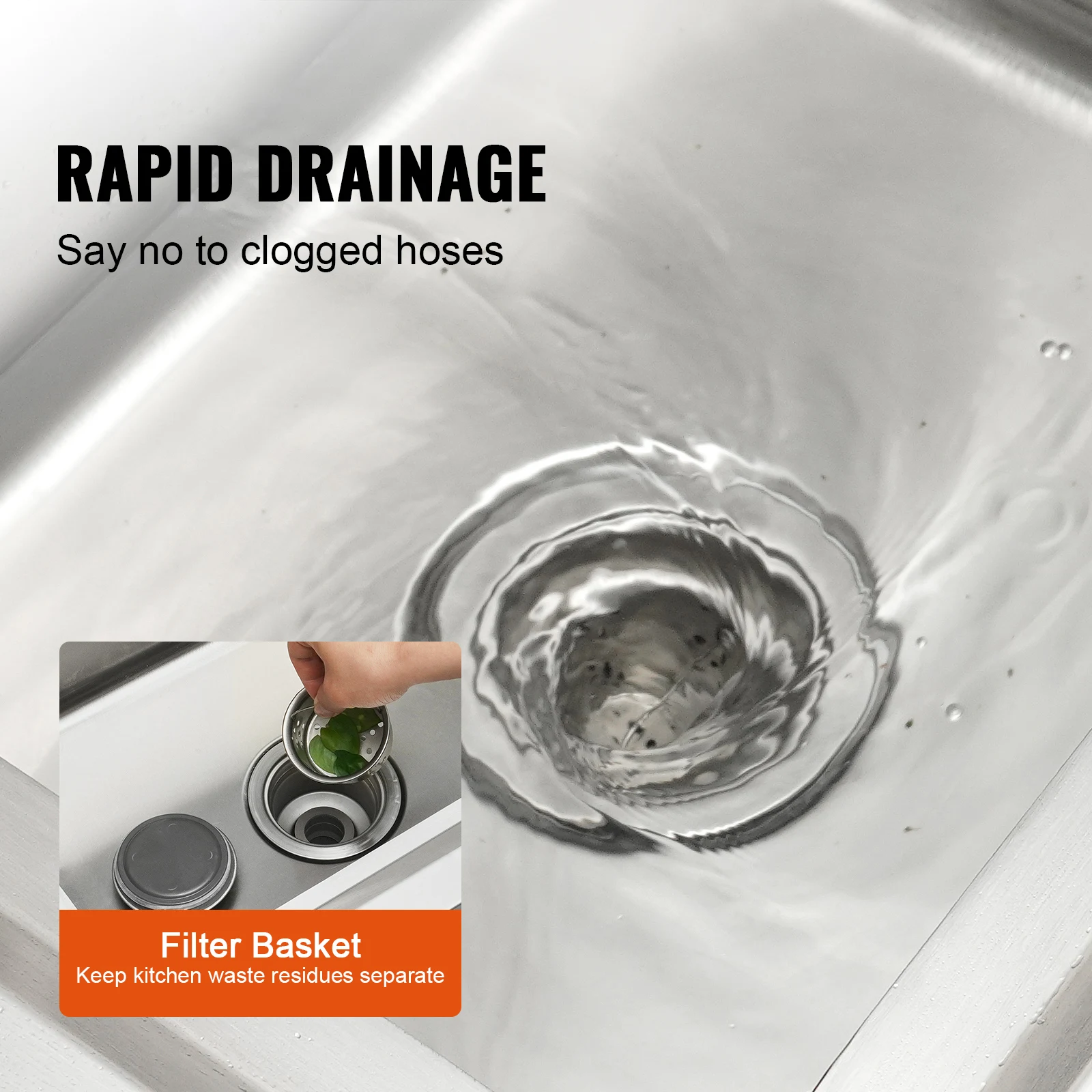 SucceBuy Free Standing Stainless-Steel Single Bowl Commercial Restaurant Kitchen Sink Set w/Faucet & Drainboard Utility Sink