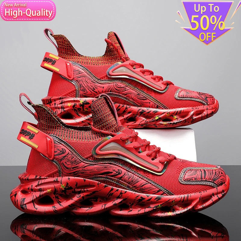 Summer Hot Selling Fashionable Mesh Mens Sports Shoes Marathon Stretch Running Shoes Versatile Shock-absorbing Walking Shoes