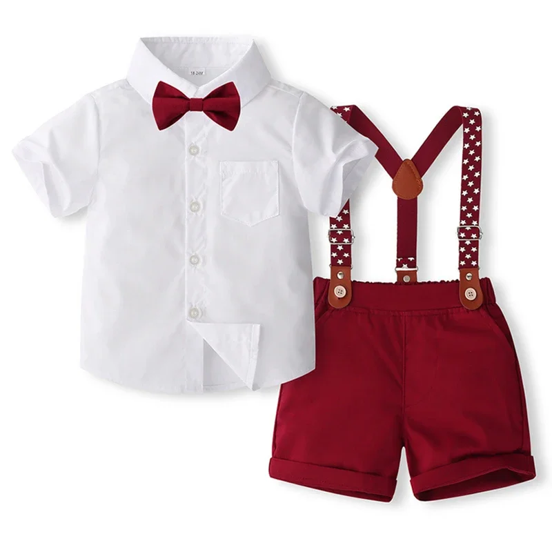 Summer New Short Sleeved Boys' Set British Baby Strap Clothes Gentlemen's Casual Children's Set