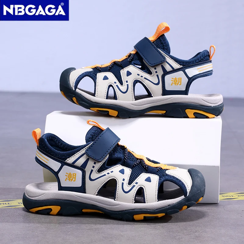 Summer Sport Sandals for Children's 5-16 Years Boys Breathable Anti-Slip Beach Shoes Outdoor Anti-Bump Closed Toe Sandails