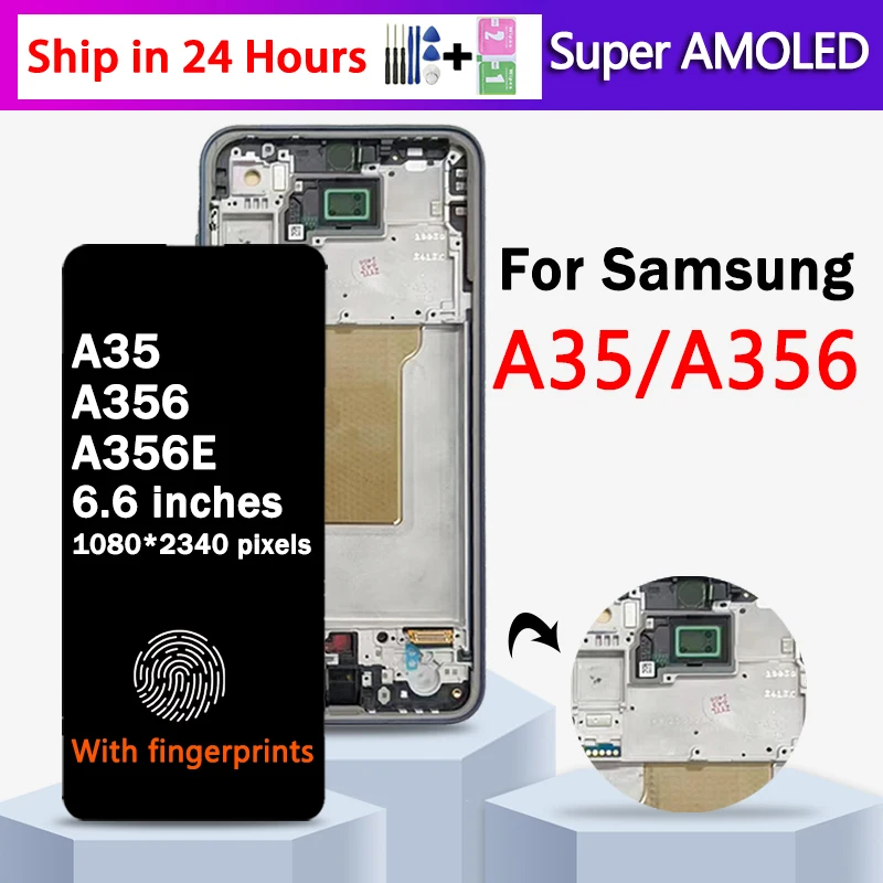Super AMOLED For Samsung A35 5G LCD A356B A356E A356U Display Touch Screen Digitizer For Samsung A356 LCD