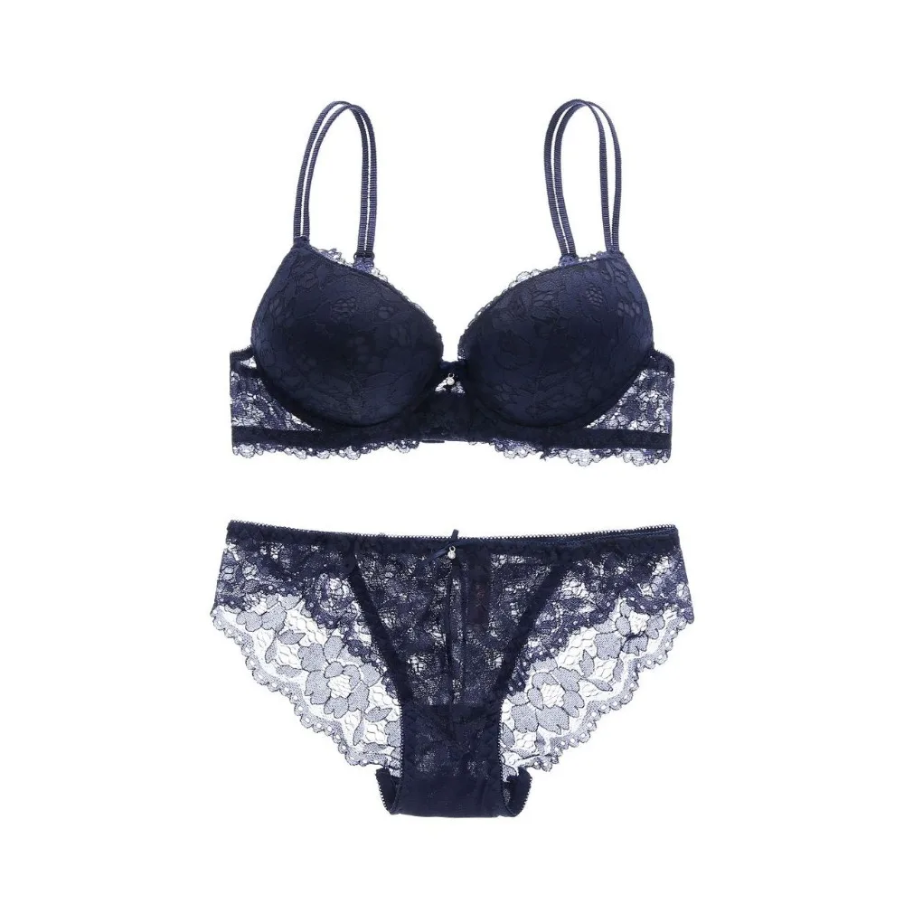 Sweet Mesh Lace Flower Bra Low Waist Non Slip Push Up Bra Women Lingerie Intimates Seamless Underwear Set Beach