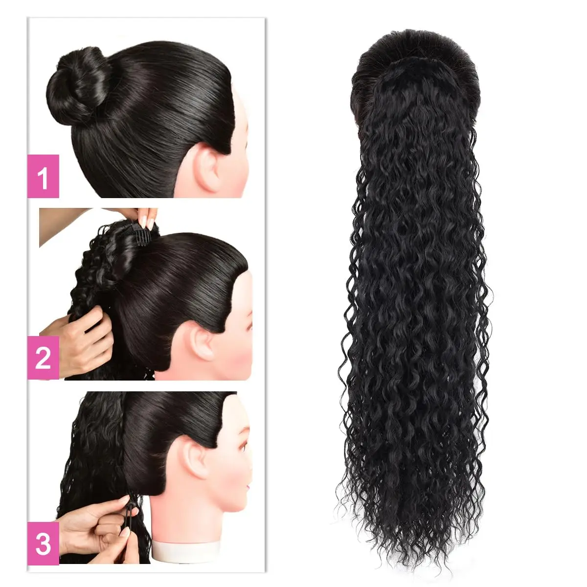 Synthetic Wig 24inch Long Curly Wave Drawstring Ponytail HairPieces Extension Heat Resistant Clip in For Women Girl