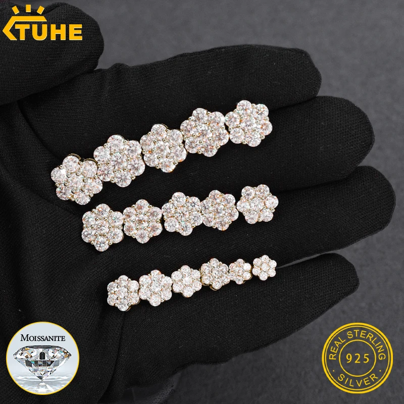 TUHE Fine Jewelry VVS1 Moissanite Earring Sterling Silver Flower Earrings For Women Men Hip Hop Jewelry Gift
