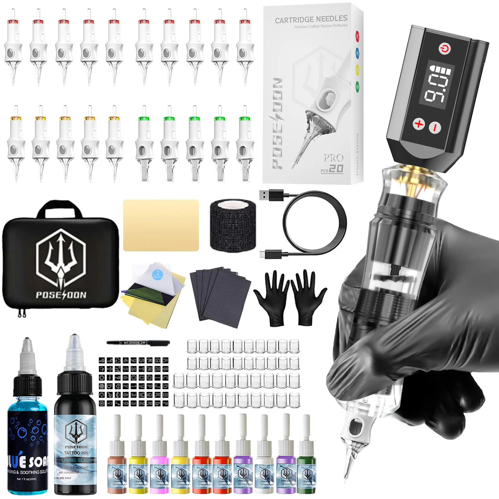 Tattoo Kit Or Tattoo Machine POSEIDON V6 New Tattoo Pen Kit For Permanent Makeup Tattoo Machine Kit transparently Tattoo Kit