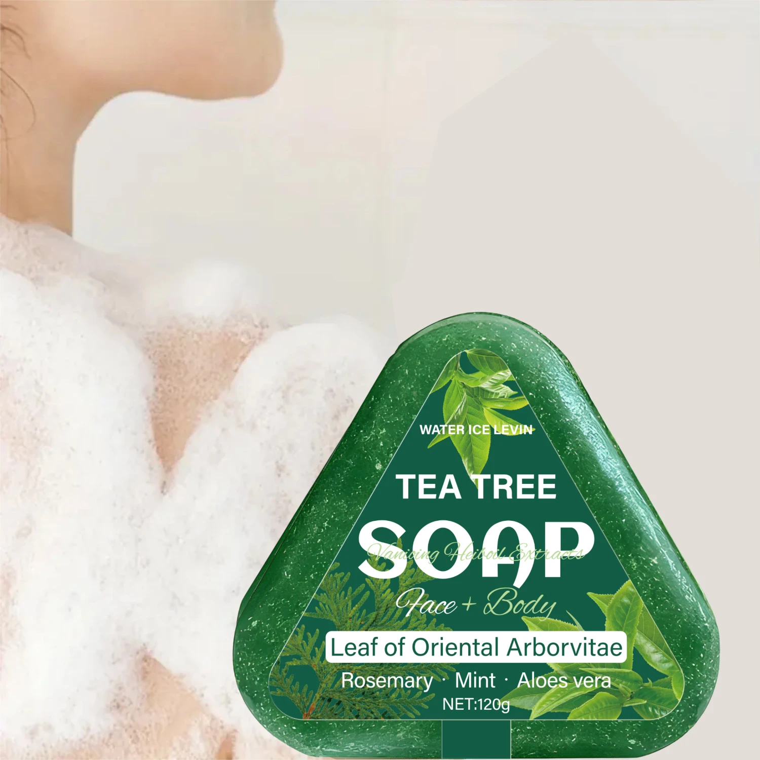 Tea Tree Shampoo Soap Bar 120g, All-in-One Face & Body Cleansing Bar, Hydrating with Hyaluronic Acid, for All Hair Types