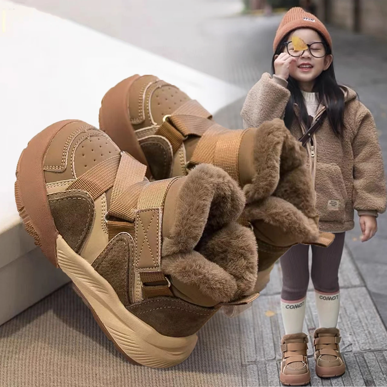 Thick Warm Plush Boots For Children Trend Fashion Boy's Snow Boots Warm Girl's Warm Boots Anti-slippery Kid's Winter Shoes