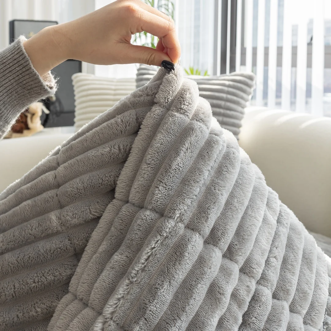 Thicken Quilting Warm Stripe Flannel Sofa Pad, for Winter Living Room Sofa Towel Multiuse Sofa Cover Slipcover