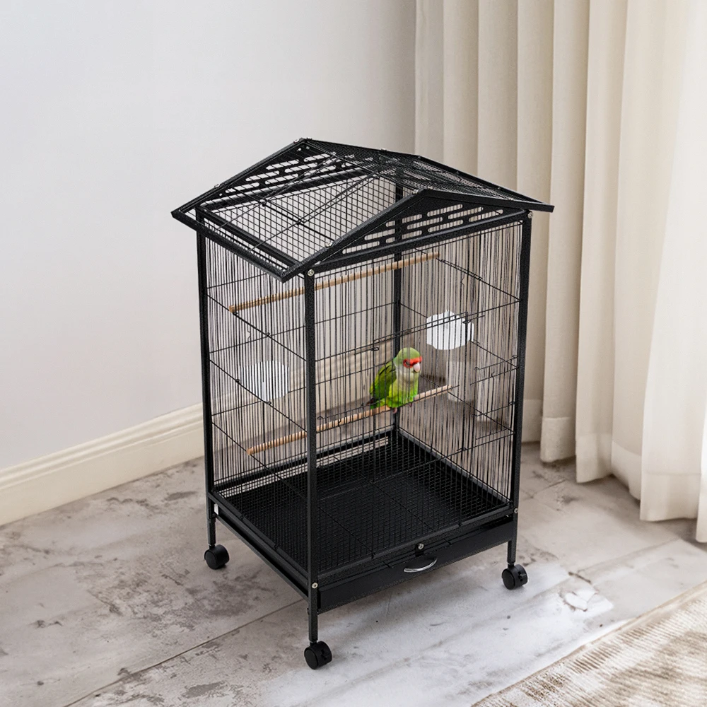 Tieker Open Top Peak Metal Bird Cage with Casters Bird House Parrot Cockatiel Multifunctional Pet Cage, 47.5cmWx47.5cmDx86cmH
