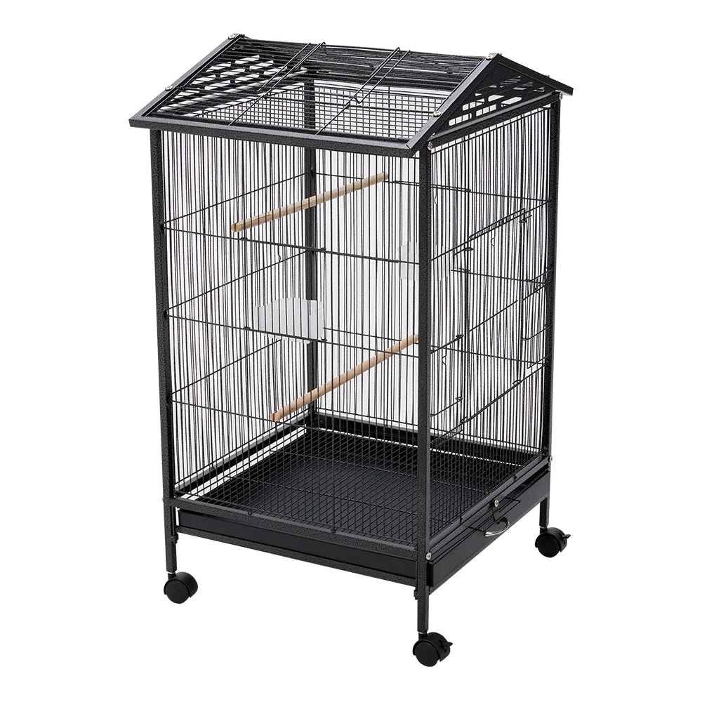 Tieker Open Top Peak Metal Bird Cage with Casters Bird House Parrot Cockatiel Multifunctional Pet Cage, 47.5cmWx47.5cmDx86cmH