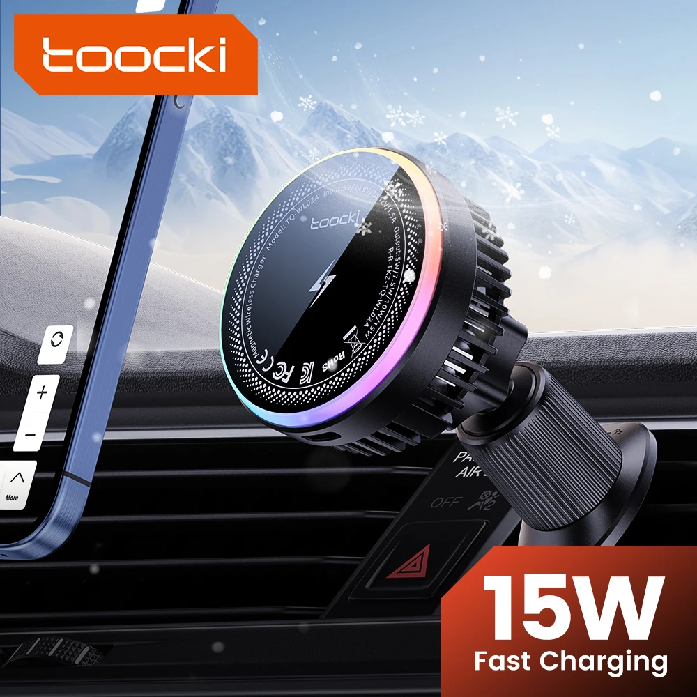Toocki QI 15W Car Wireless Charger TEC Cooling Magnetic Phone Holder for iPhone 17 16 15 Pro Max for Magsafe Fast Car Charger