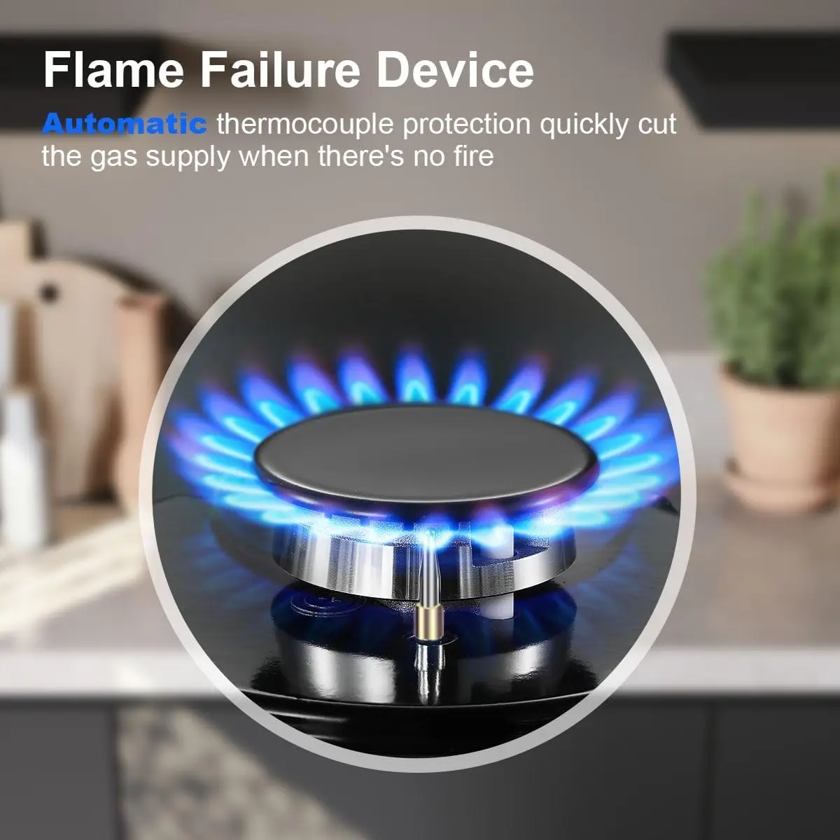 TopStrong 4 Burners NG/LPG Convertible Built-in Black Glass with Wok Burner, Flame Failure Protection, 8000W Gas Hob