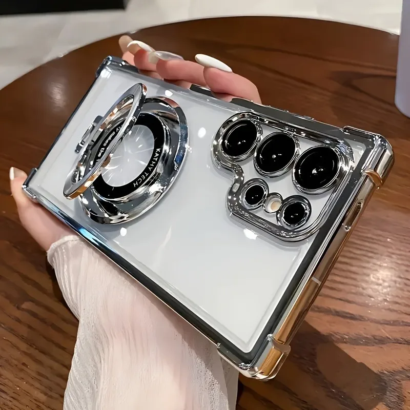 Transparent Electroplated Magnetic Stand Case Cover For Samsung Galaxy S26 S25 S24 S23 S22 S21 Ultra Plus FE A36 A35 A55 A54 A53