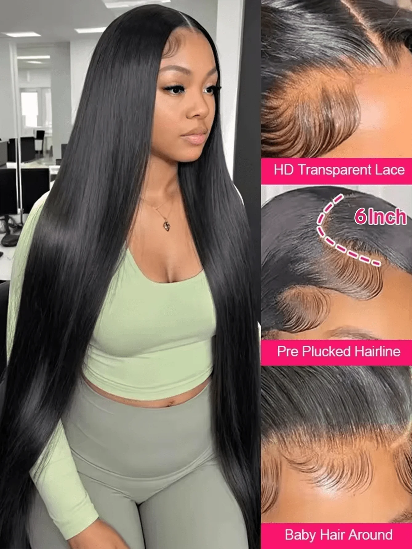 Transparent Lace Wig 13x6 Straight Lace Frontal Human Hair Wigs for Women Peruvian Remy 18-32inch Long Thick Human Hair Wig 180%