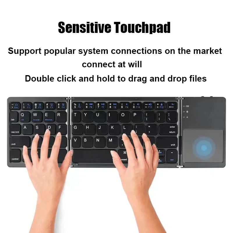 Tri-fold Bluetooth Keyboard with Touchpad Portable Mini Keyboard Rechargeable Keyboard Wireless Keyboard For Windows Android iOS