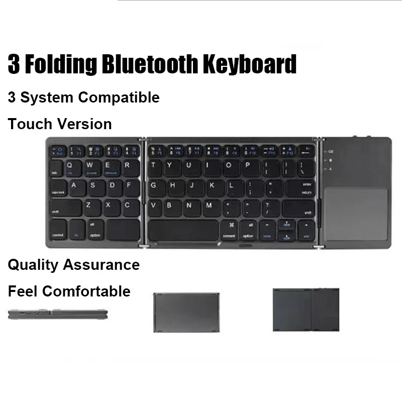 Tri-fold Bluetooth Keyboard with Touchpad Portable Mini Keyboard Rechargeable Keyboard Wireless Keyboard For Windows Android iOS