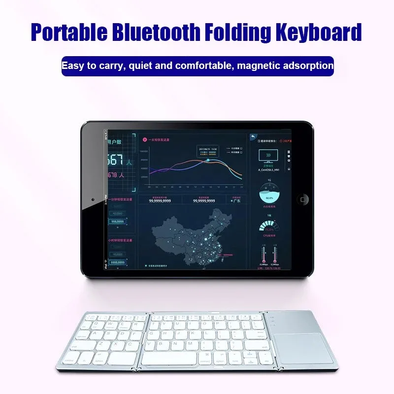 Tri-fold Bluetooth Keyboard with Touchpad Portable Mini Keyboard Rechargeable Keyboard Wireless Keyboard For Windows Android iOS