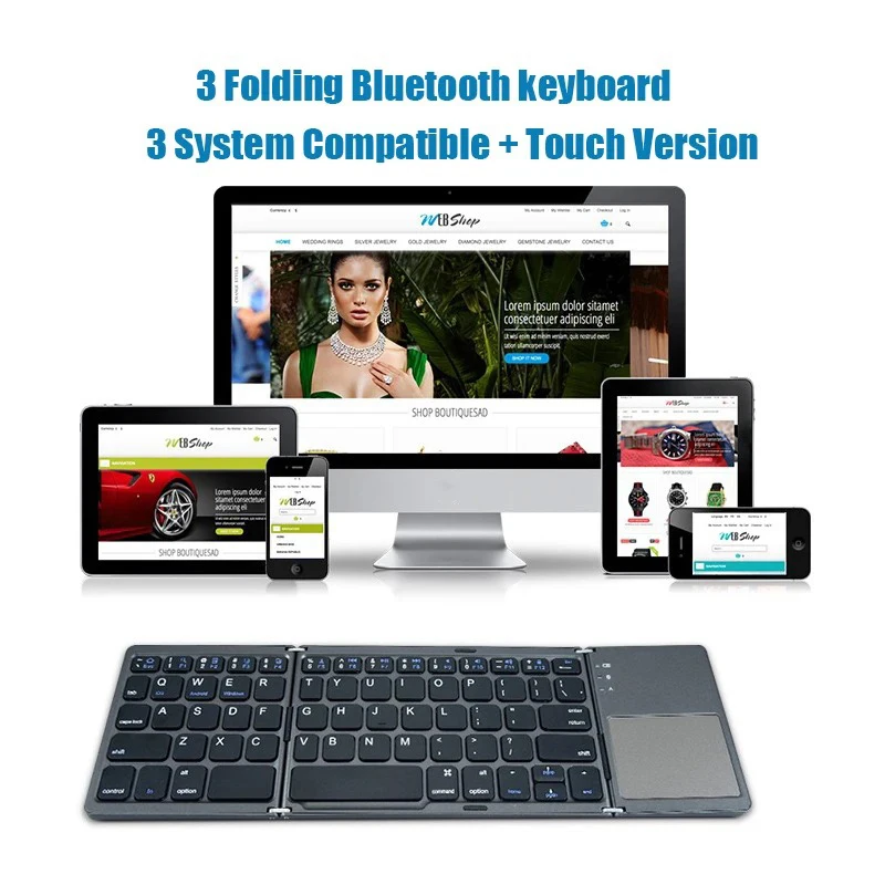 Tri-fold Bluetooth Keyboard with Touchpad Portable Mini Keyboard Rechargeable Keyboard Wireless Keyboard For Windows Android iOS